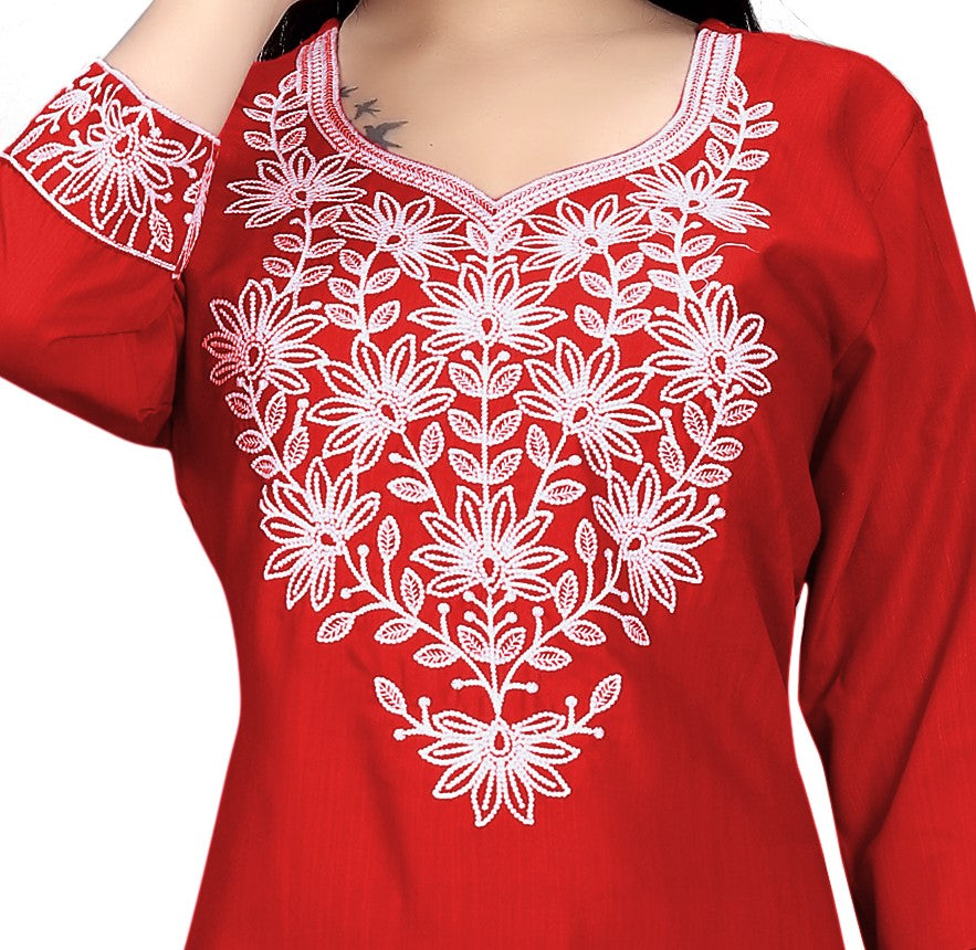 PU Fashion Chikankari Style Embroidered Long Kurti for Women | Elegant Straight Fit for Office & Festive Wear