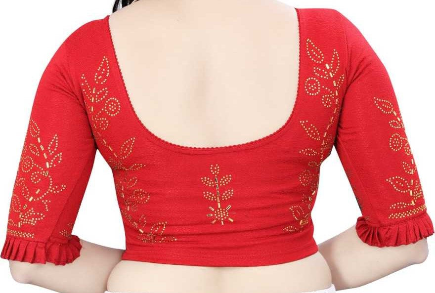 PU Fashion Stretchable Lycra Readymade Blouse with Frill & Swarovski Work