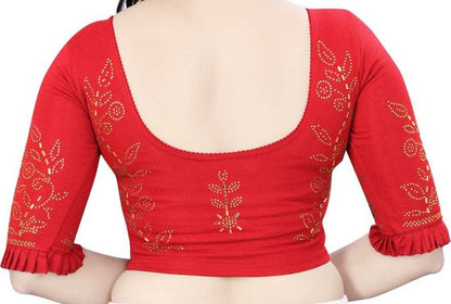 PU Fashion Stretchable Lycra Readymade Blouse with Frill & Swarovski Work
