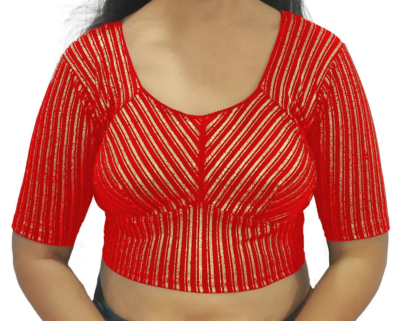 PU Fashion Jacquard Stretchable Saree Blouse | Back Hook & Katroi Design