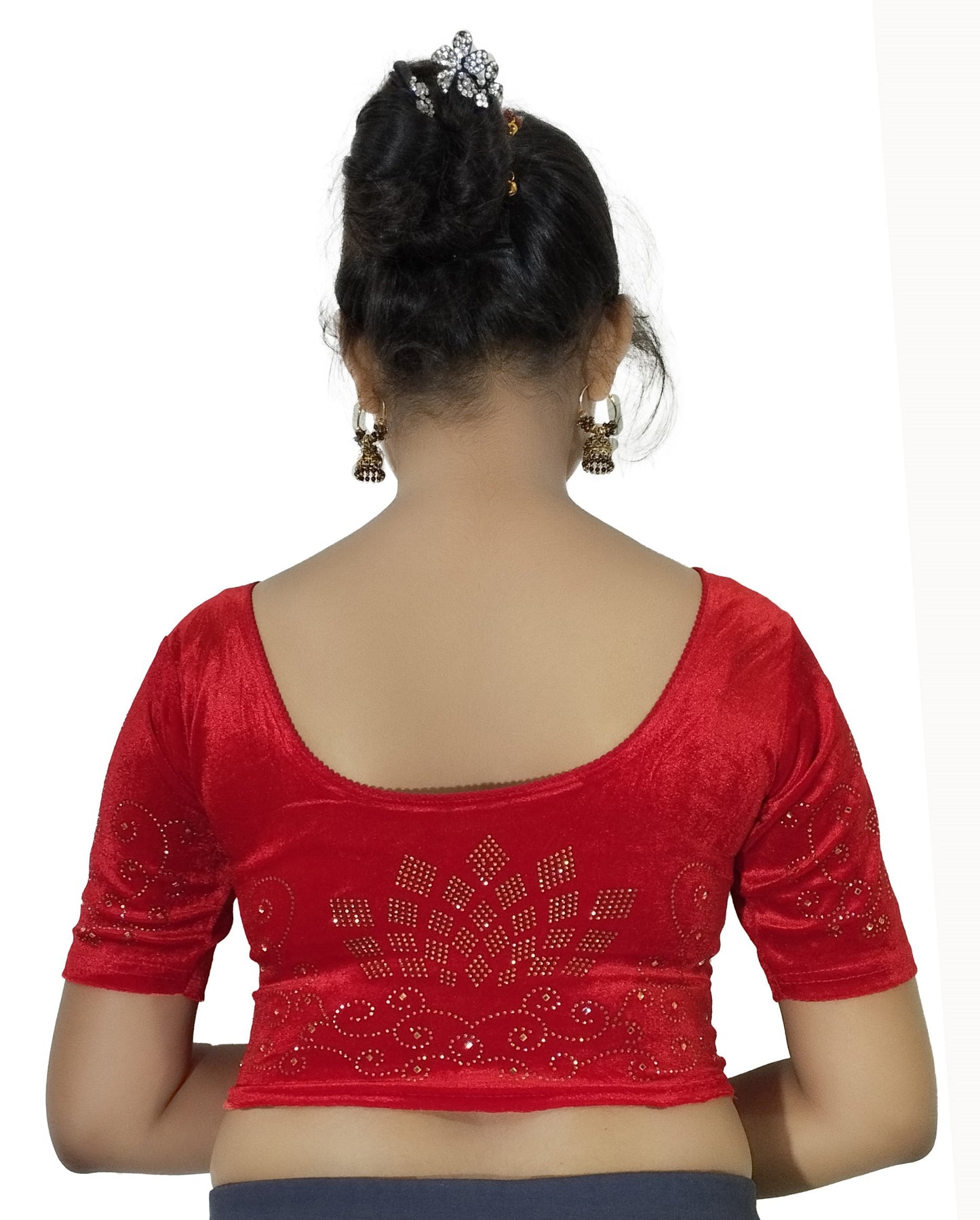 PU Fashion Women's Fancy Velvet Blouse with Stone Work | Stylish Readymade Saree Blouse for Party & Wedding