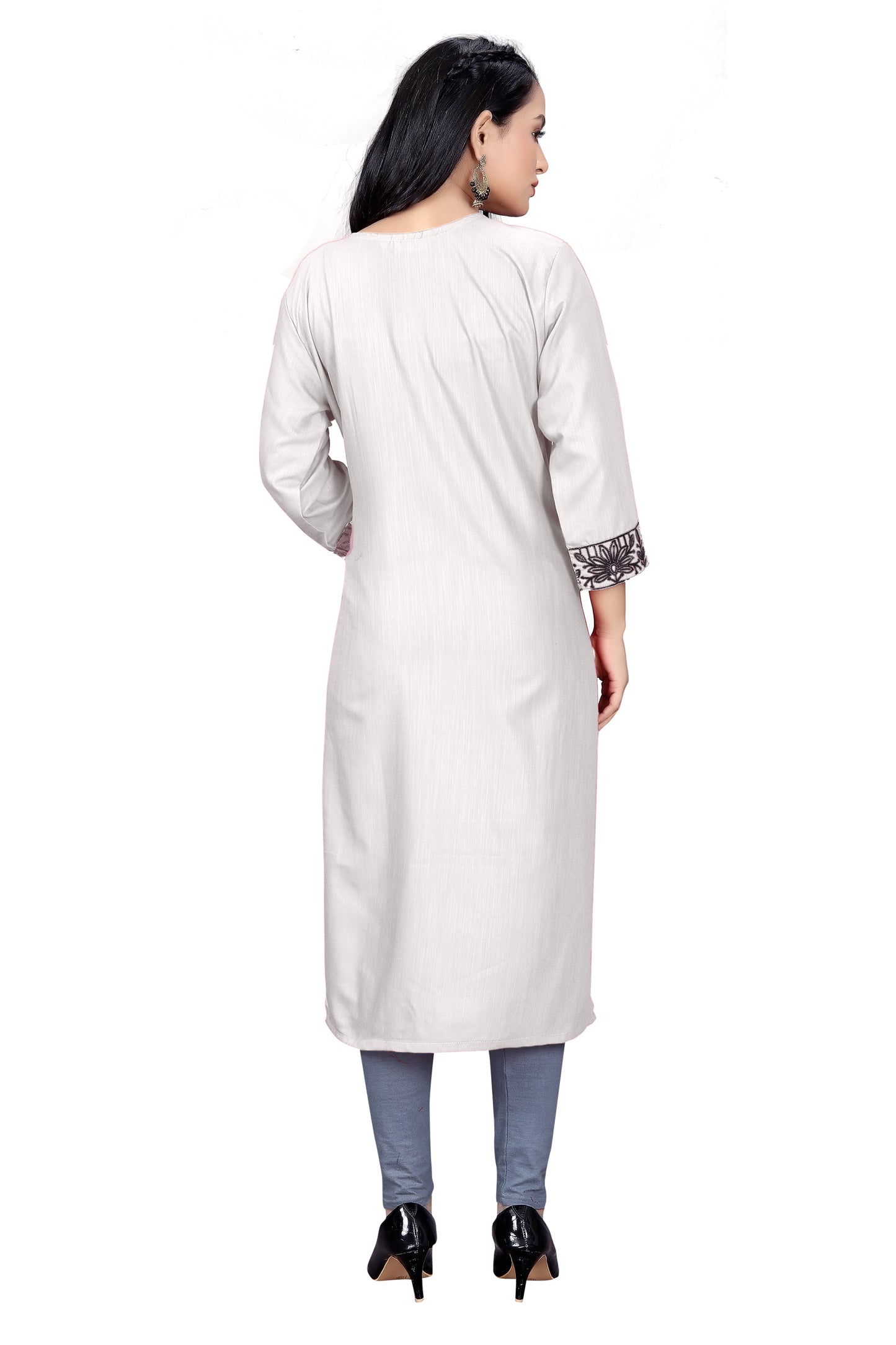 PU Fashion Chikankari Style Embroidered Long Kurti for Women | Elegant Straight Fit for Office & Festive Wear