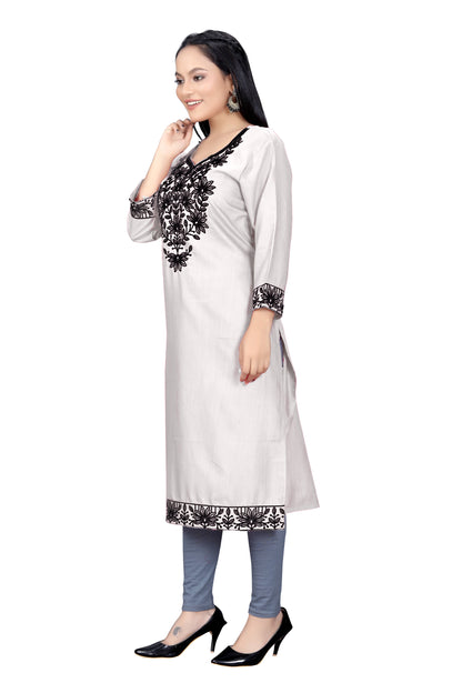 PU Fashion Chikankari Style Embroidered Long Kurti for Women | Elegant Straight Fit for Office & Festive Wear