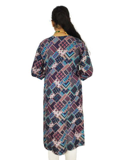 PU Fashion Pure Rayon White-Blue Geometric Printed Kurti for Women | Elegant Daily & Office Wear