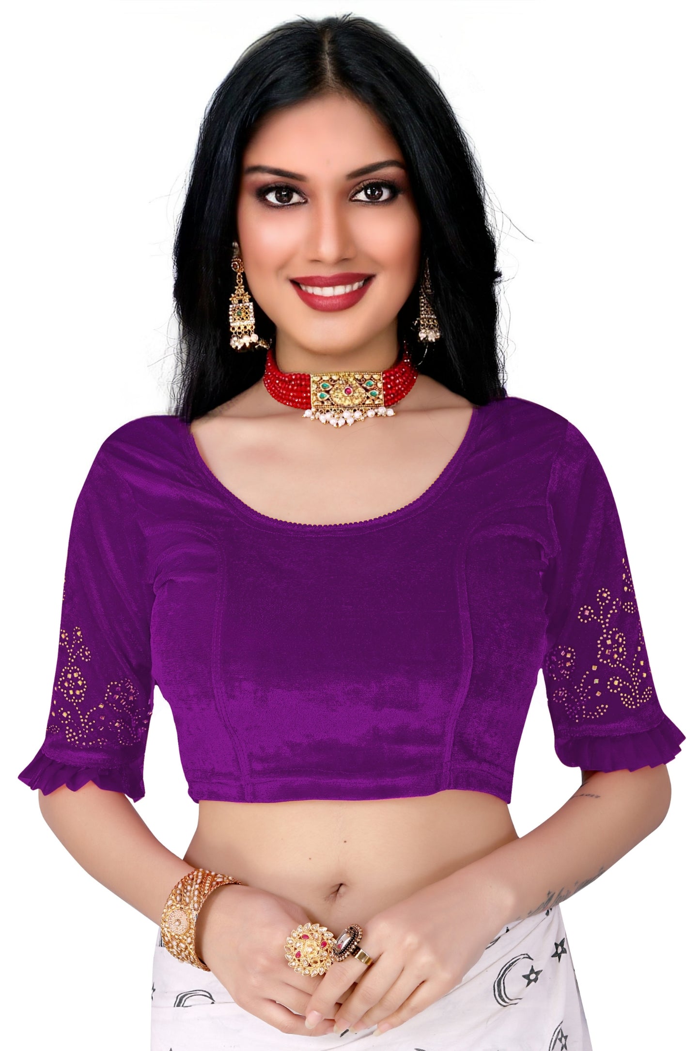 PU Fashion Stretchable Sequin Embroidery Blouse for Saree, Lehenga & Party Wear