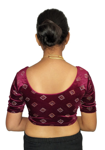 PU Fashion Stretchable Velvet Sequin Blouse for Saree, Lehenga, and Party Wear