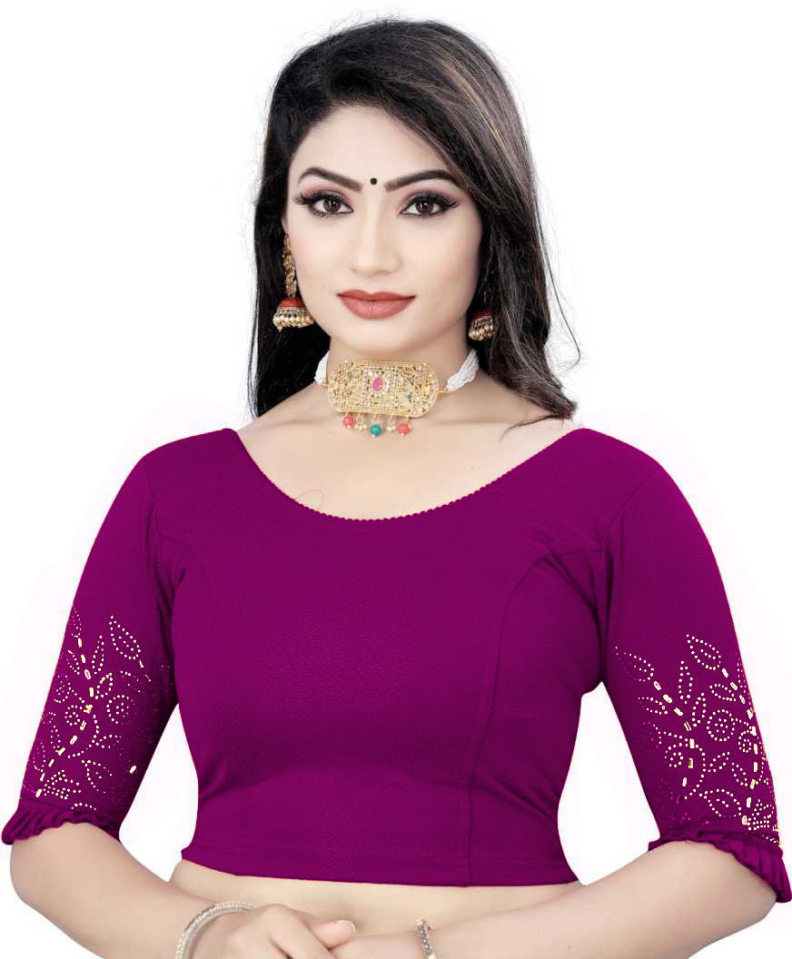 PU Fashion Stretchable Lycra Readymade Blouse with Frill & Swarovski Work