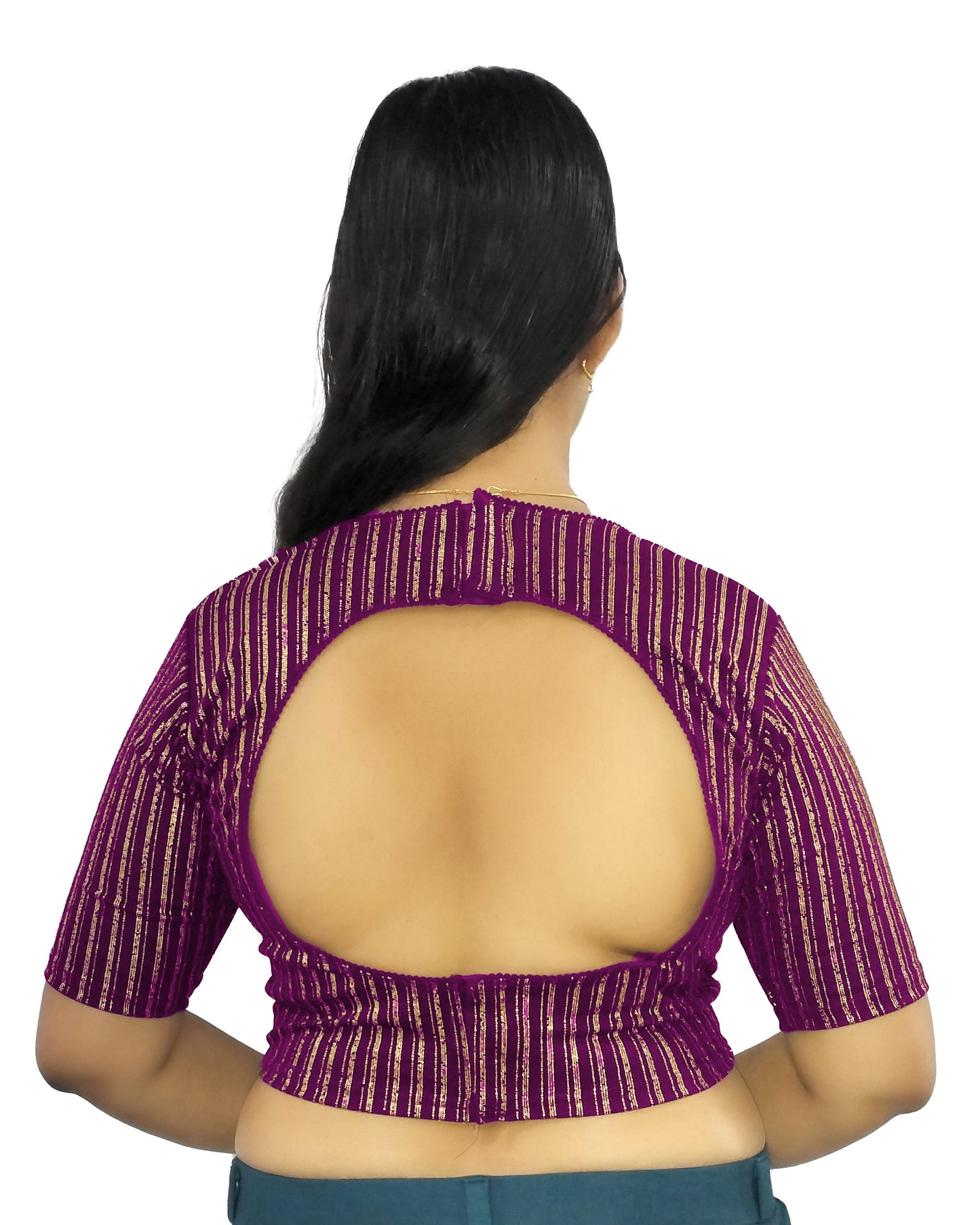 PU Fashion Jacquard Stretchable Saree Blouse | Back Hook & Katroi Design