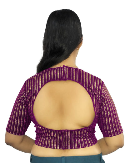 PU Fashion Jacquard Stretchable Saree Blouse | Back Hook & Katroi Design