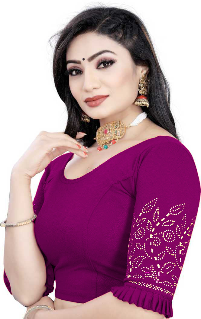 PU Fashion Stretchable Lycra Readymade Blouse with Frill & Swarovski Work