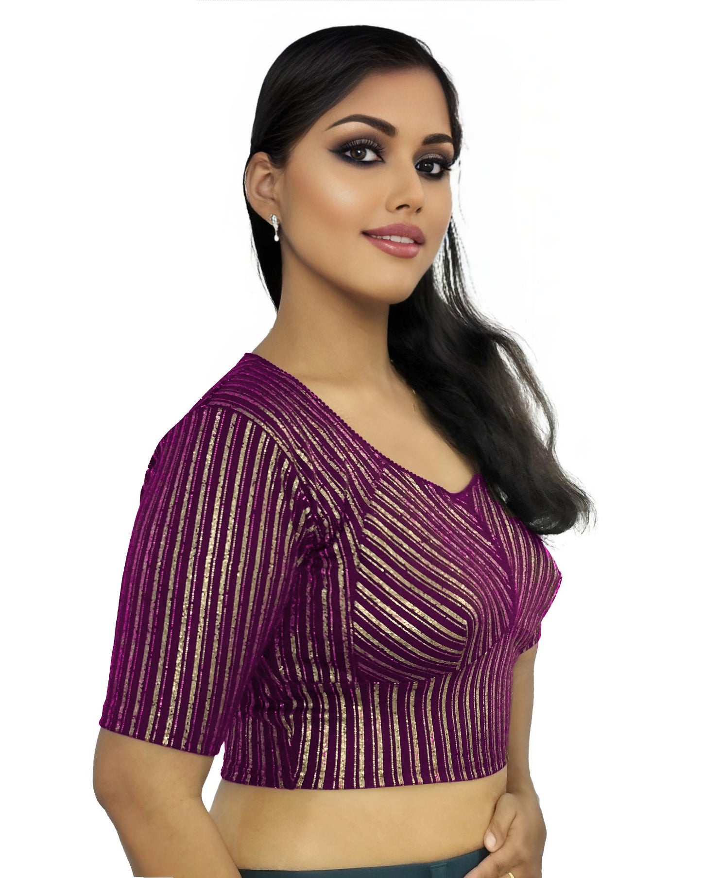 PU Fashion Jacquard Stretchable Saree Blouse | Back Hook & Katroi Design