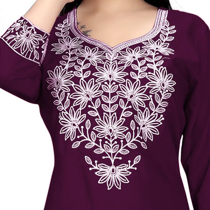 PU Fashion Chikankari Style Embroidered Long Kurti for Women | Elegant Straight Fit for Office & Festive Wear