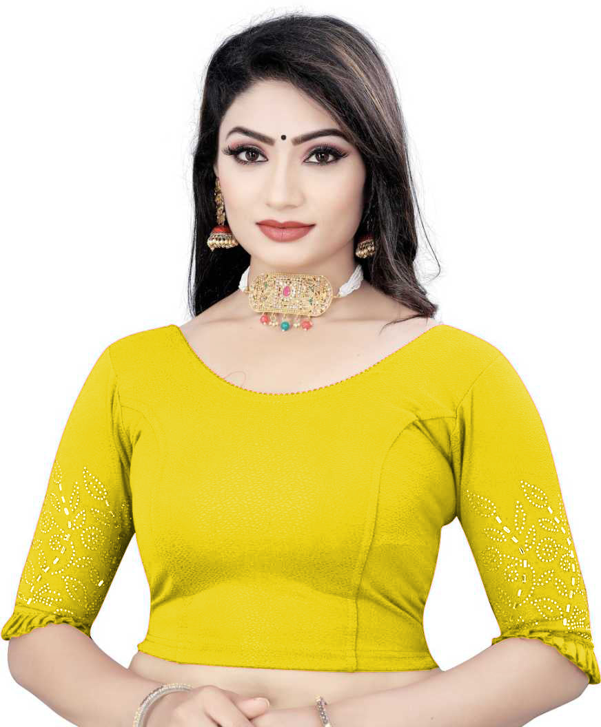PU Fashion Stretchable Lycra Readymade Blouse with Frill & Swarovski Work