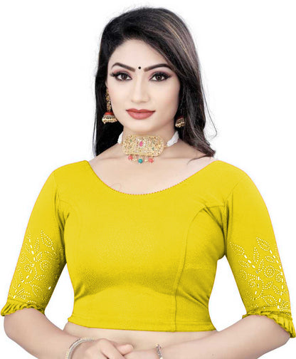 PU Fashion Stretchable Lycra Readymade Blouse with Frill & Swarovski Work
