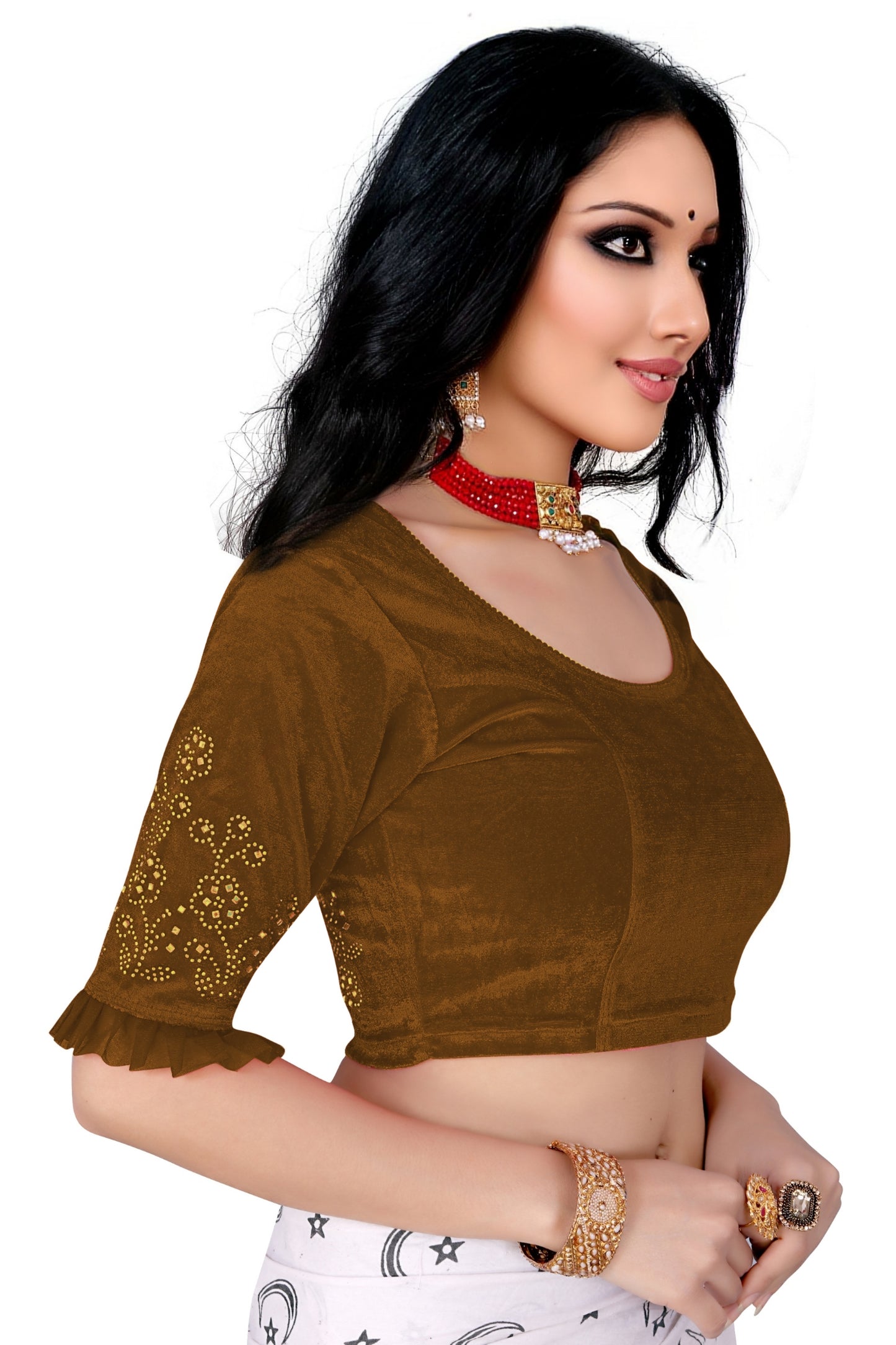 PU Fashion Stretchable Sequin Embroidery Blouse for Saree, Lehenga & Party Wear