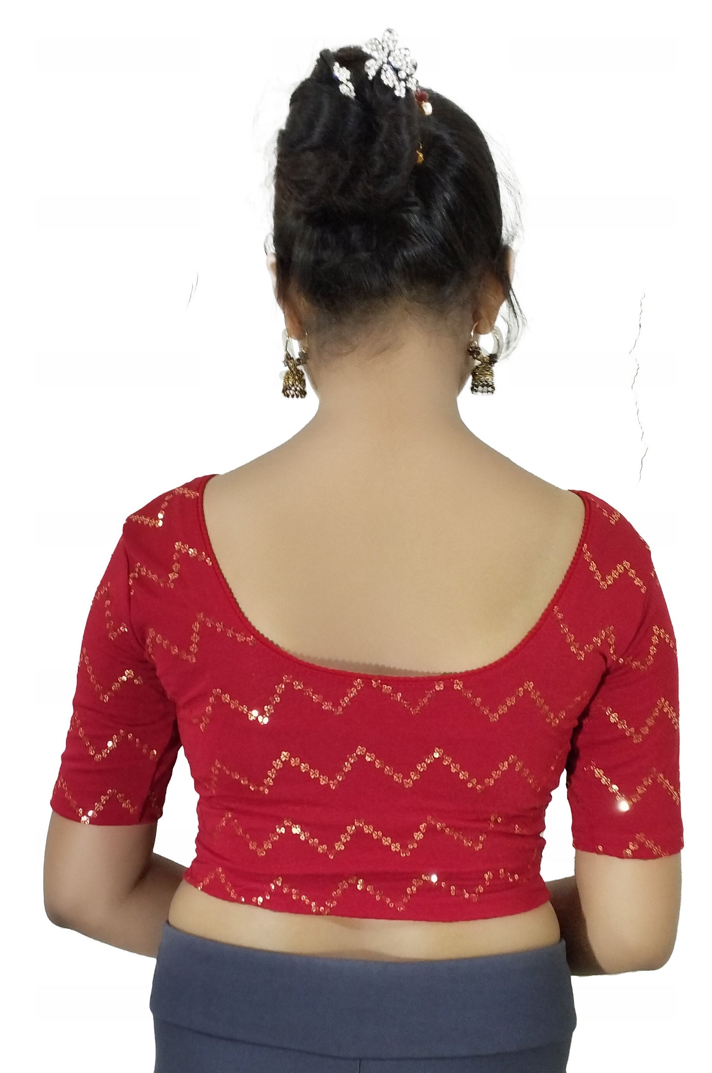 PU Fashion Stylish Readymade Party Wear Stretchable Sequin Embroidered Blouse