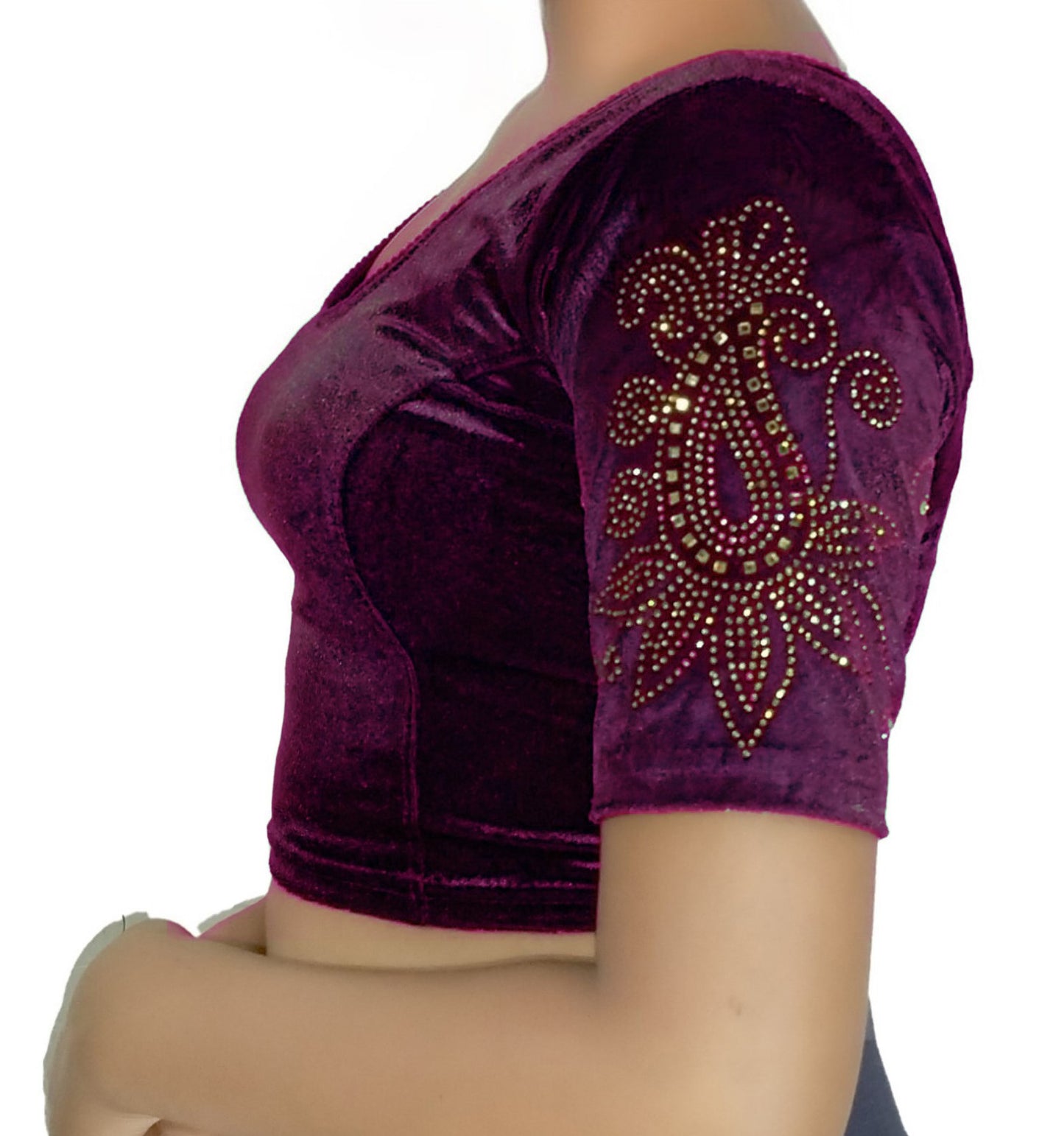 PU Fashion Women's Fancy Velvet Blouse with Stone Work | Stylish Readymade Saree Blouse for Party & Wedding